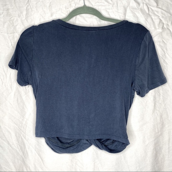 Navy Blue Twisted Crop T Shirt - Picture 2 of 3